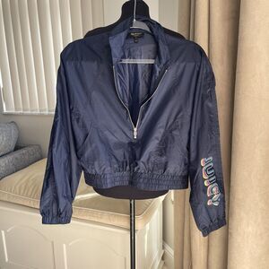Vintage Juicy Couture Black Label Cropped WindBreaker Hoodie Blue Logo S
